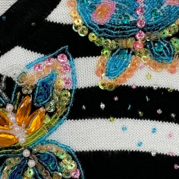 Just B Womens V-neck sweater Butterfly Embellished  Black  3/4 Sleeve size large - Picture 9 of 13